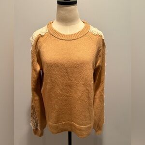 LOFT Camel Sweater with Lace Trim